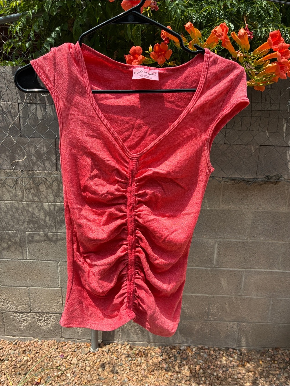 Michael Stars Coral Ruched V-Neck Tank